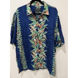 Silk Traders Hawaii Sunrise Ent USA 100% Silk Button Up Shirt XL Wood Buttons